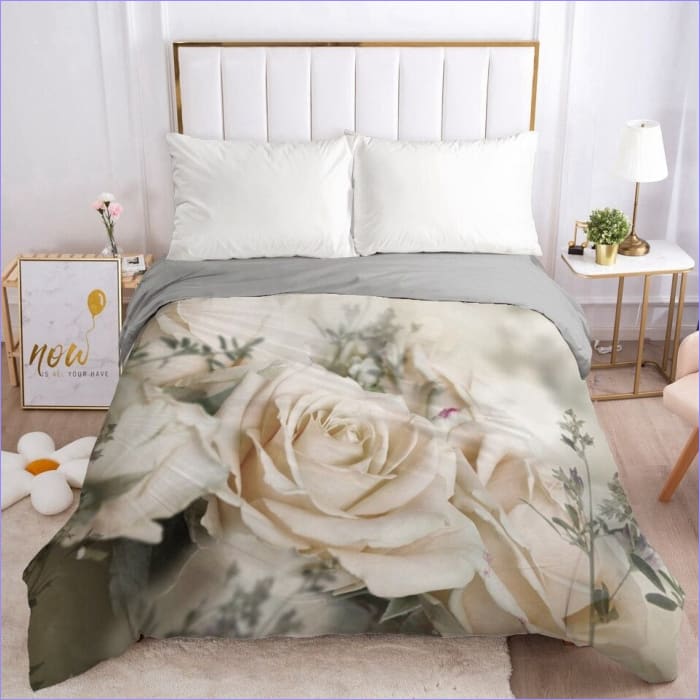 Housse de Couette Fleurie Rose Blanche