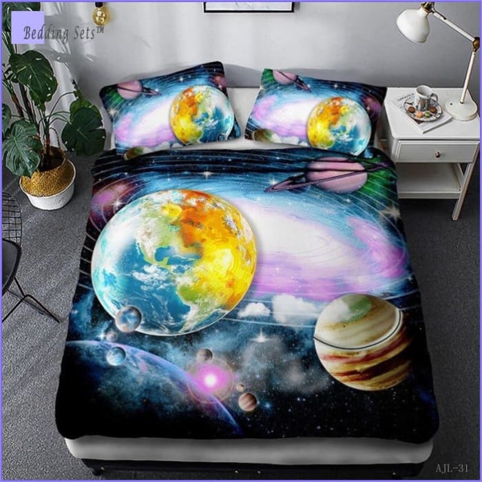 Housse de Couette Galaxie Planète Terre Pastel