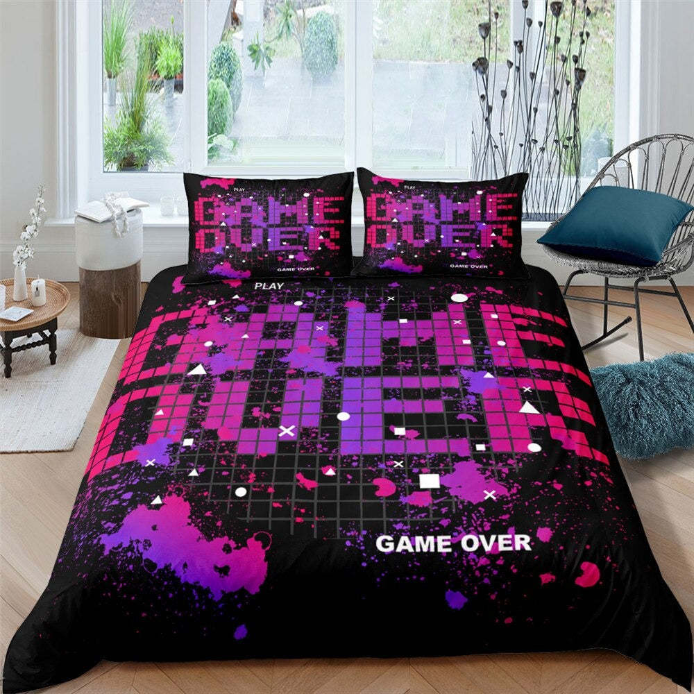 Housse de Couette Game Over Rose et Mauve