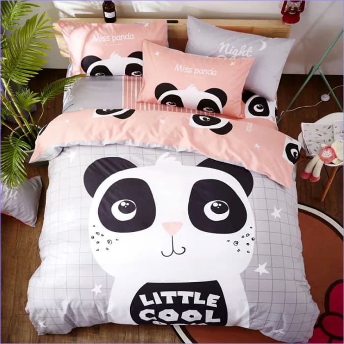 Housse de Couette Gris et Rose Panda Little Cool
