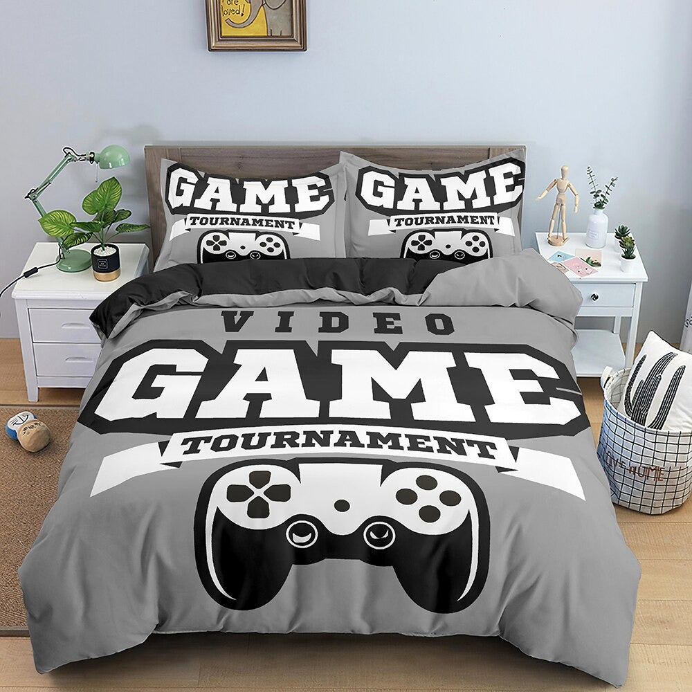 Housse de Couette Grise Gamer Tournoi
