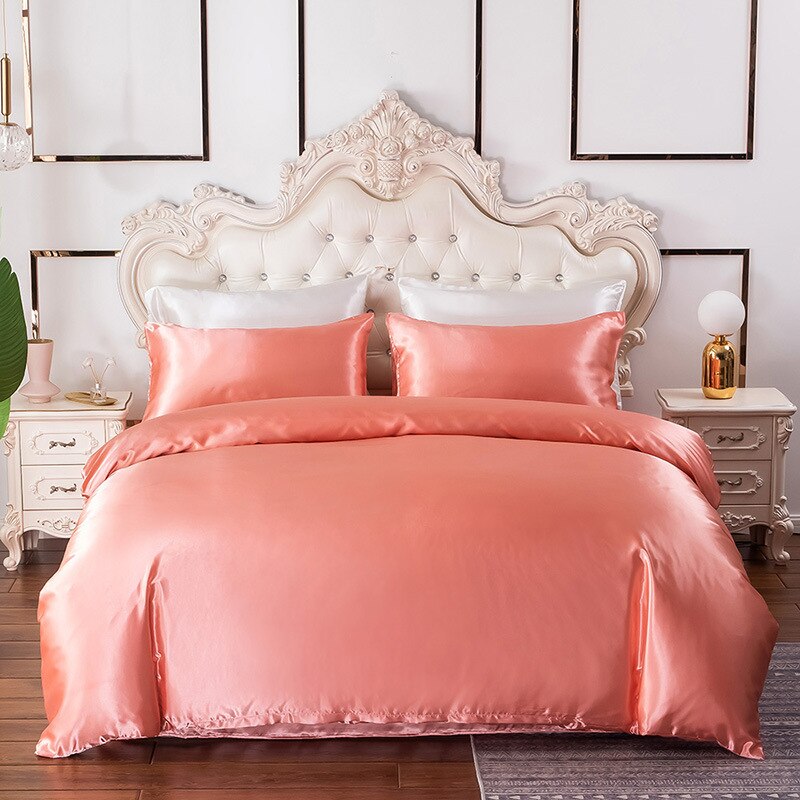 Housse de Couette Imitation Soie Unie Corail
