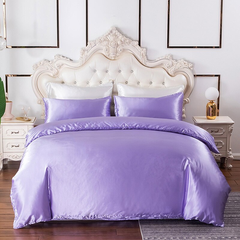 Housse de Couette Imitation Soie Unie Mauve