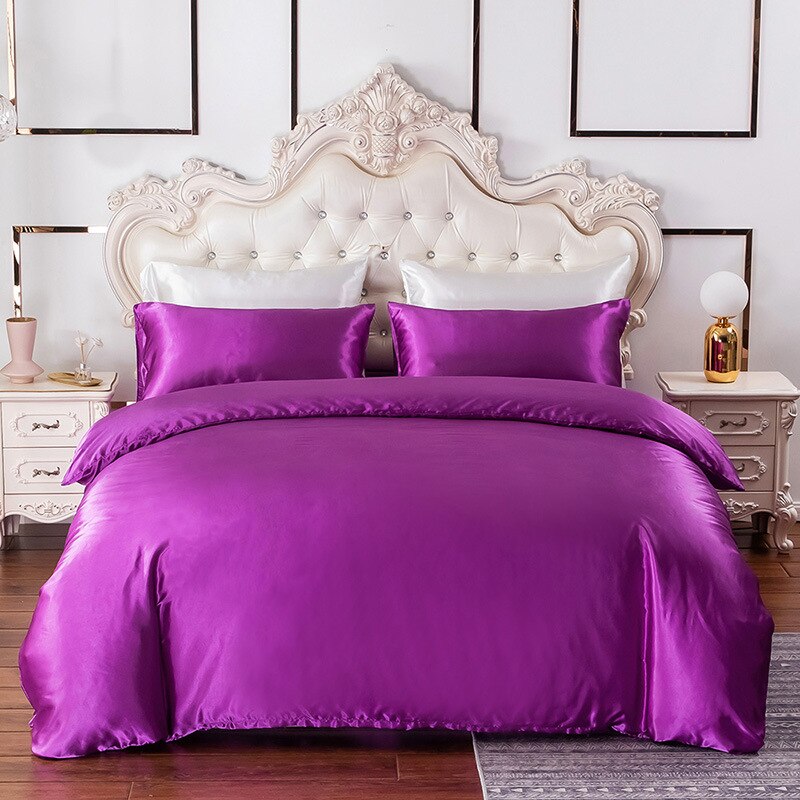 Housse de Couette Imitation Soie Unie Violette