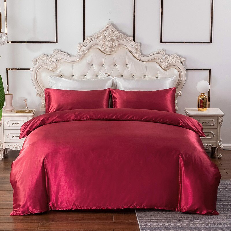 Housse de Couette Imitation Soie Unie rouge