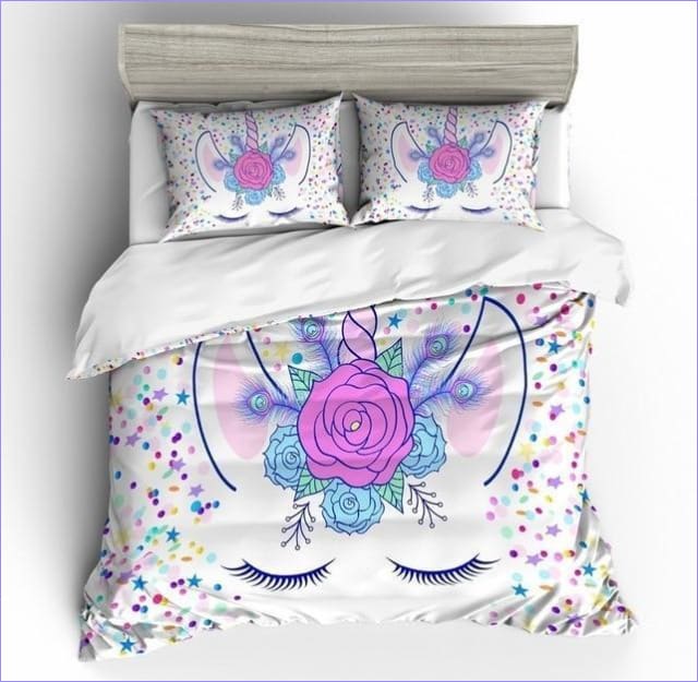 Housse de Couette Licorne Fille corne fleurie