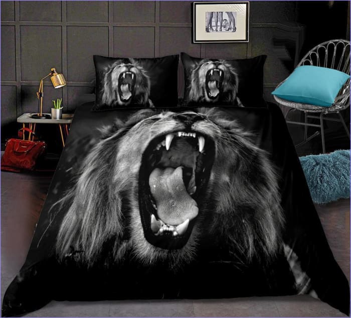 Housse de Couette Lion rugissant Noir et Blanc