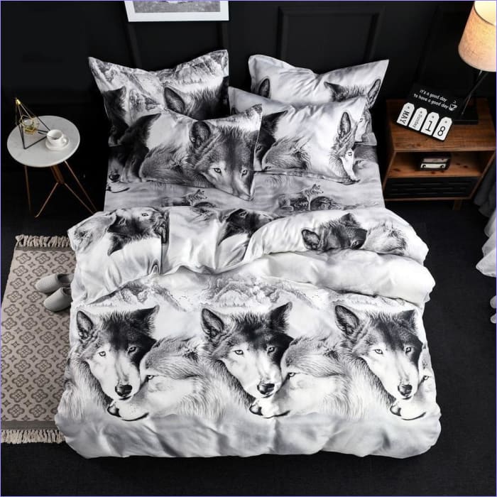 Housse de Couette Loup Noir et Blanc