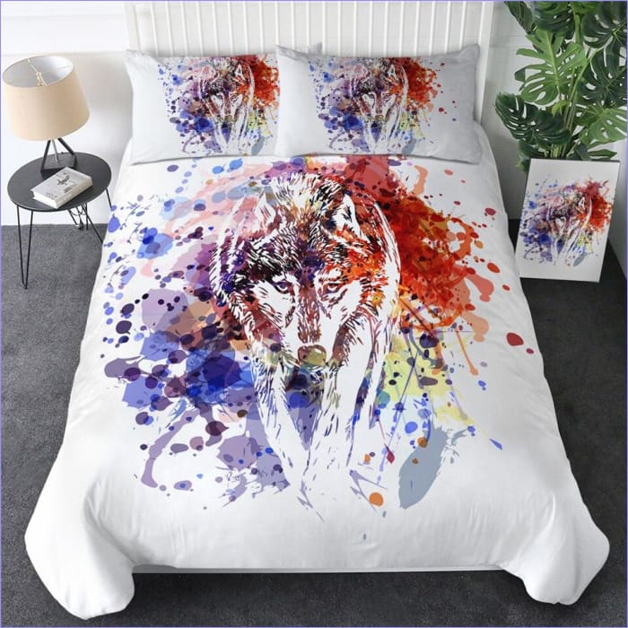Housse de Couette Loup Style Peinture