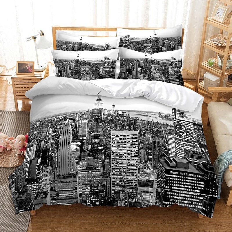 Housse de Couette Motif New York Noir et Blanc
