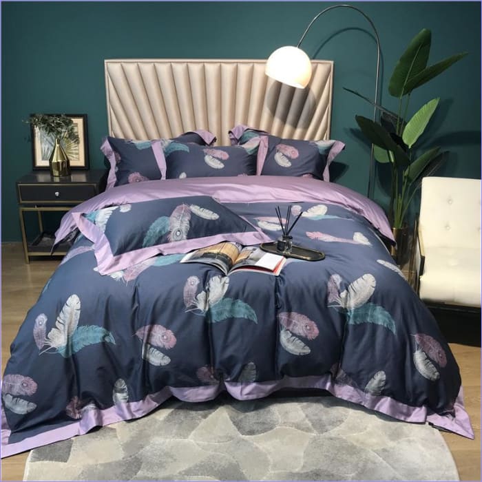 Housse de Couette Noire et Rose Plume Tricolore