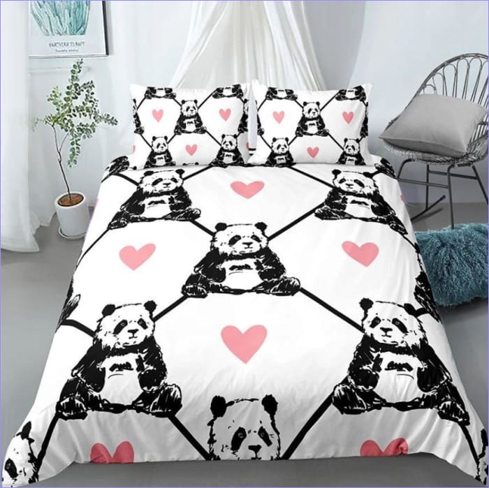 Housse de Couette Panda Avec Coeurs
