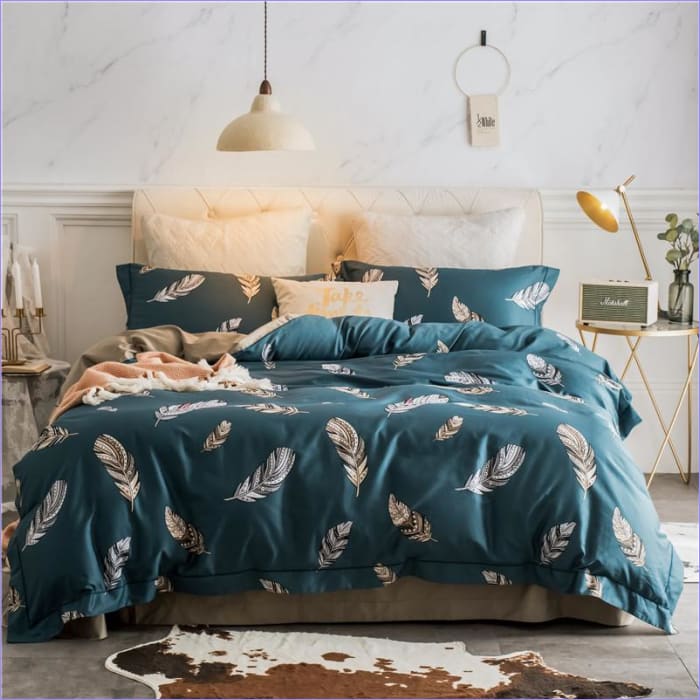 Housse de Couette Plume Vert Bleu Luxe