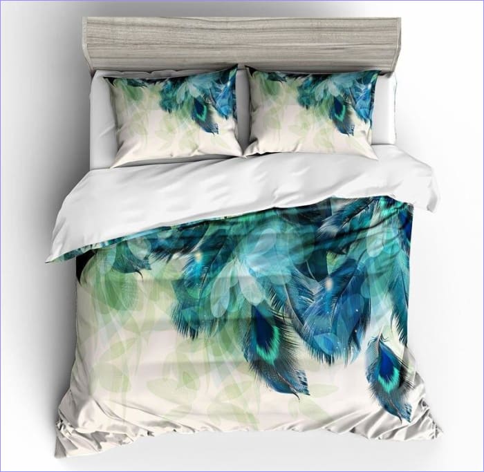 Housse de Couette Plume de Paon Bleue