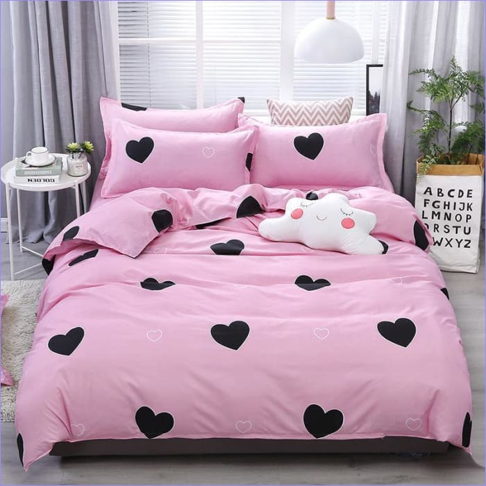 Housse de Couette Rose avec Coeur noir