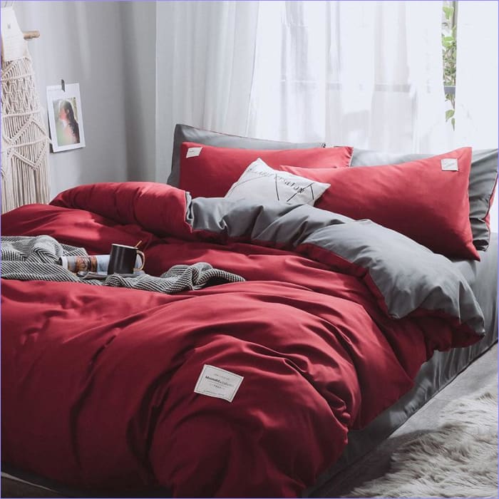 Housse de Couette Rouge Grise