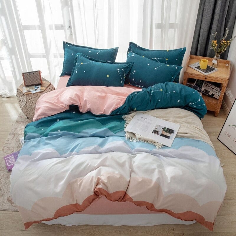 Housse de Couette Scandinave 1 Personne Bleue Turquoise