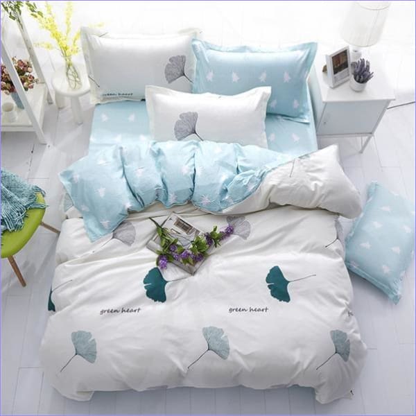 Housse de Couette Scandinave Green Heart Bleu et Blanche