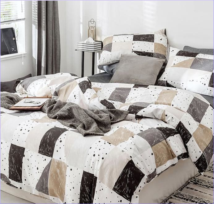 Housse de Couette Scandinave Mosaïque Beige