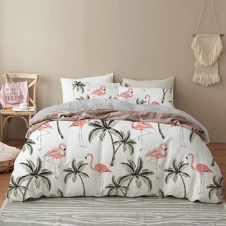 Housse de Couette Style Tropical et Flamands Roses