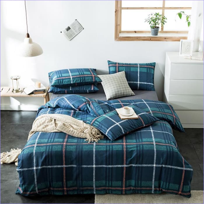 Housse de Couette Tartan Bleu
