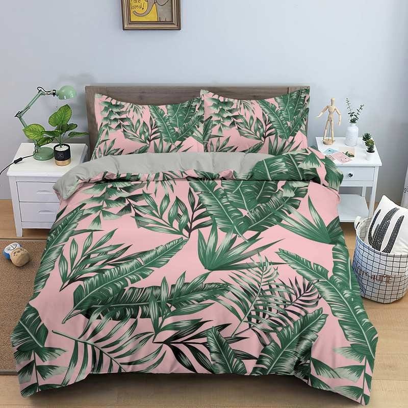 Housse de Couette Tropical 1 Personne Rose et Verte