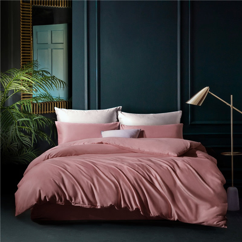 Housse de Couette Unie 100% Coton Rose Poudré