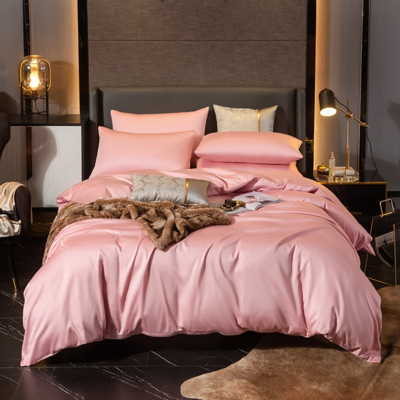 Housse de Couette Unie 100% Coton Rose