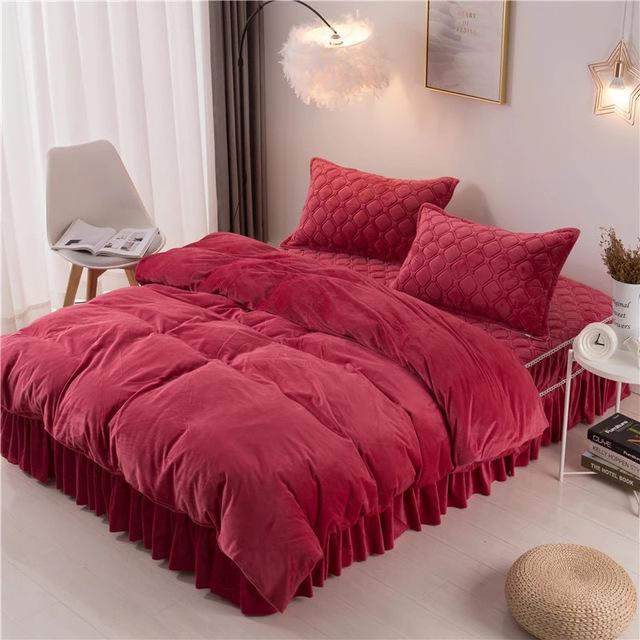 Housse de Couette Unie Imitation Velours Bordeaux