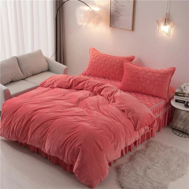 Housse de Couette Unie Imitation Velours Rose Poudré