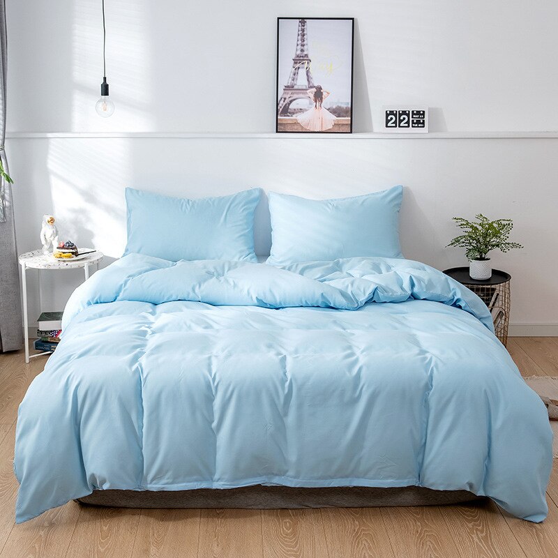 Housse de Couette Unie Polycoton Bleu Clair