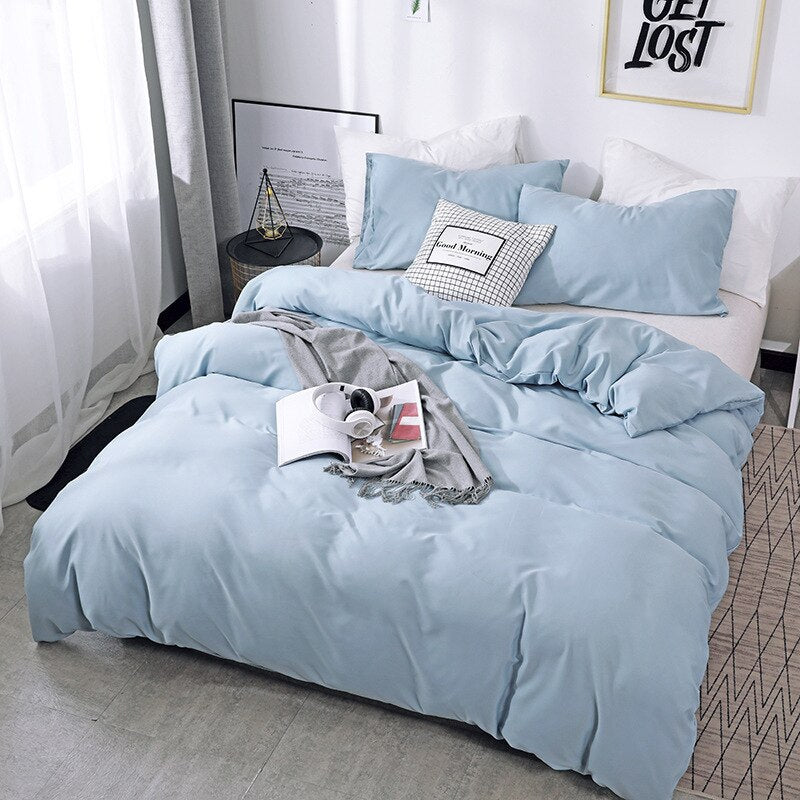 Housse de Couette Unie Polycoton Bleu Gris