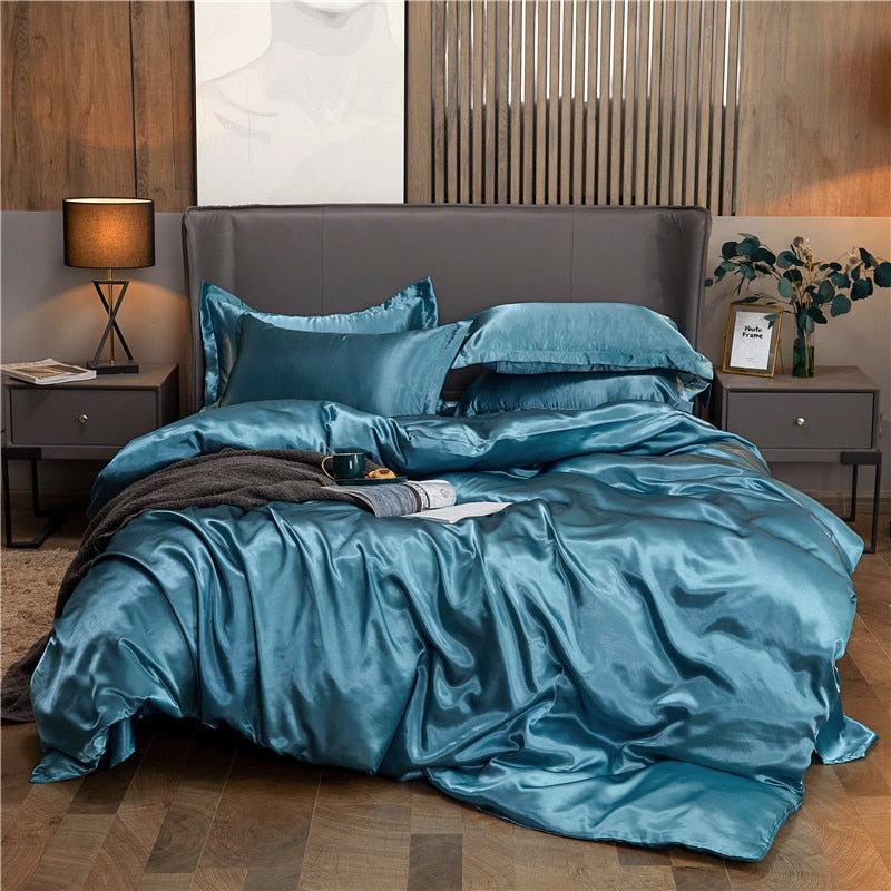 Housse de Couette Unie Polycoton Bleu Lagon
