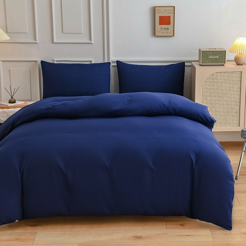 Housse de Couette Unie Polycoton Bleu Nuit