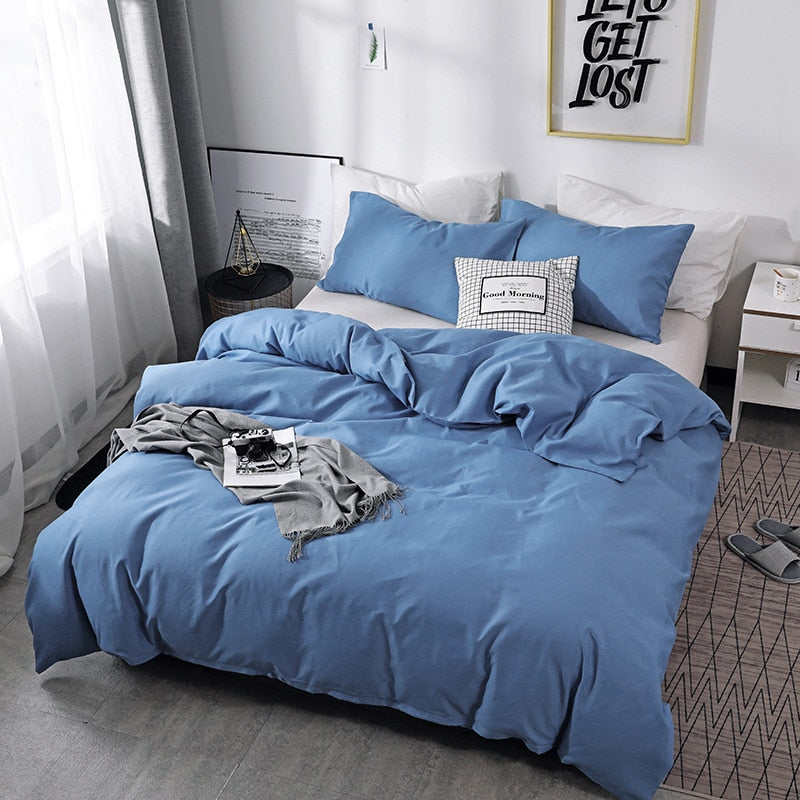 Housse de Couette Unie Polycoton Bleu Océan