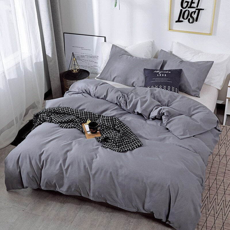 Housse de Couette Unie Polycoton Gris Foncé