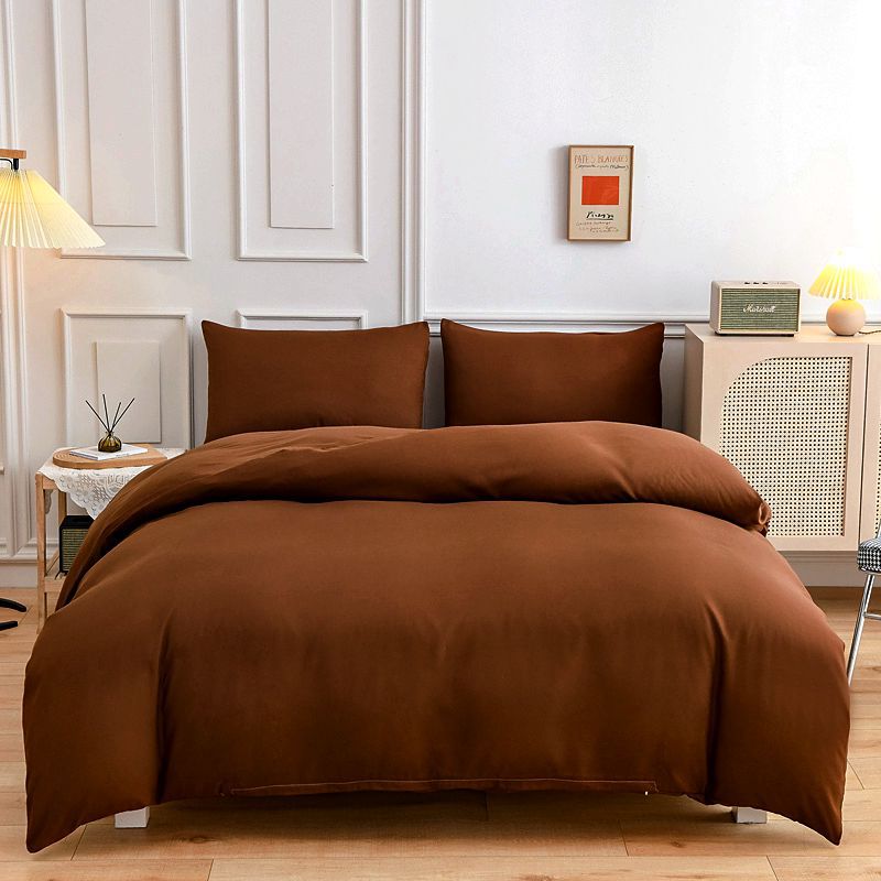 Housse de Couette Unie Polycoton Marron Chocolat