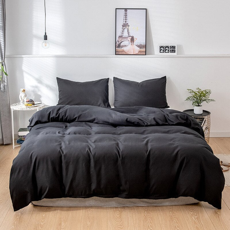 Housse de Couette Unie Polycoton Noir Elegant