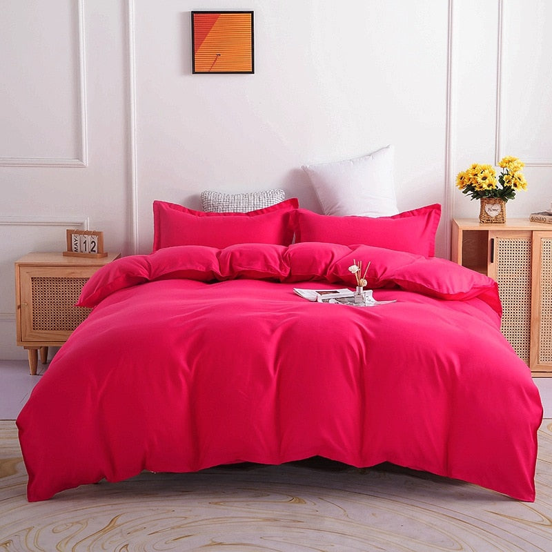 Housse de Couette Unie Polycoton Rose Foncé