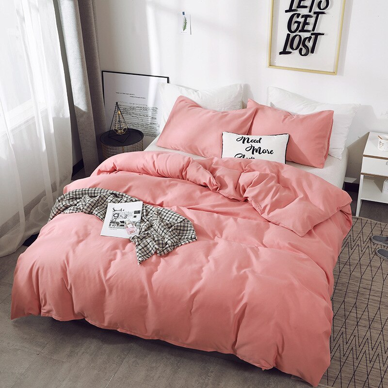 Housse de Couette Unie Polycoton Rose Poudré