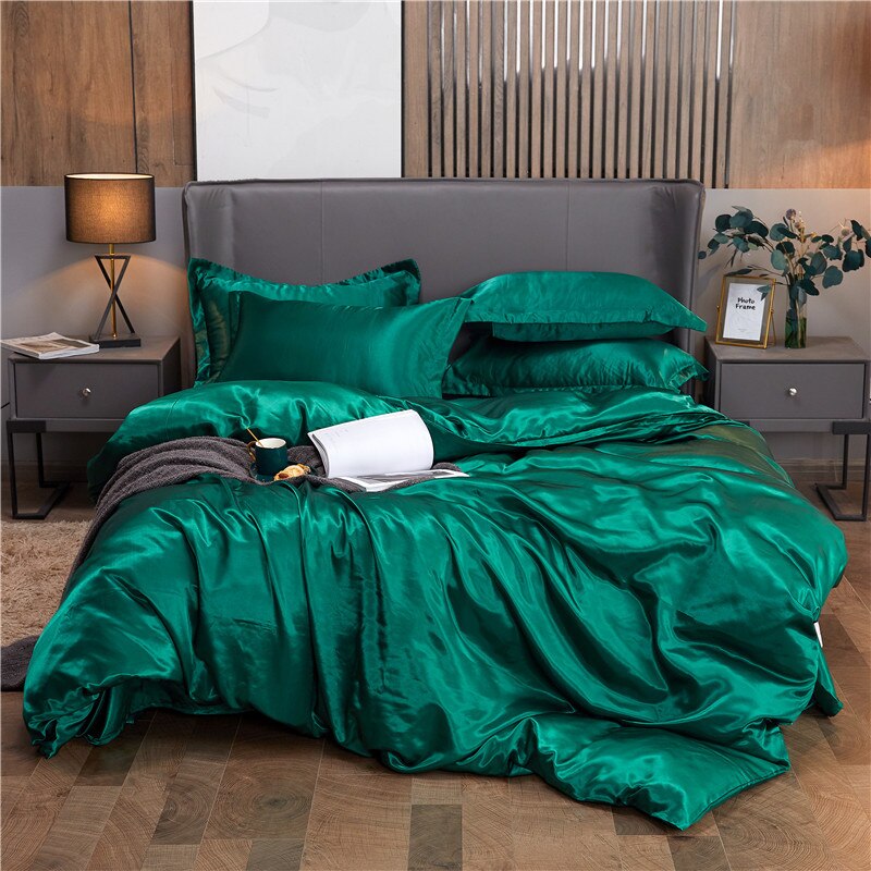 Housse de Couette Unie Polycoton Vert Sapin