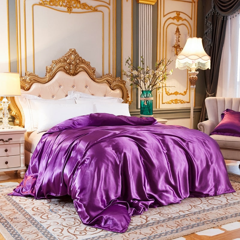 Housse de Couette Unie Satin de Soie Glacée Violette