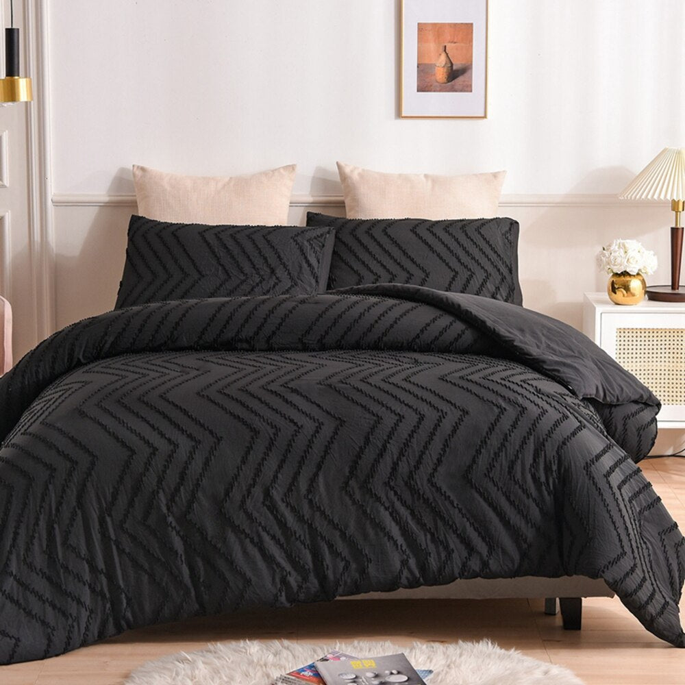 Housse de Couette Unie a Traits Brodes Noire