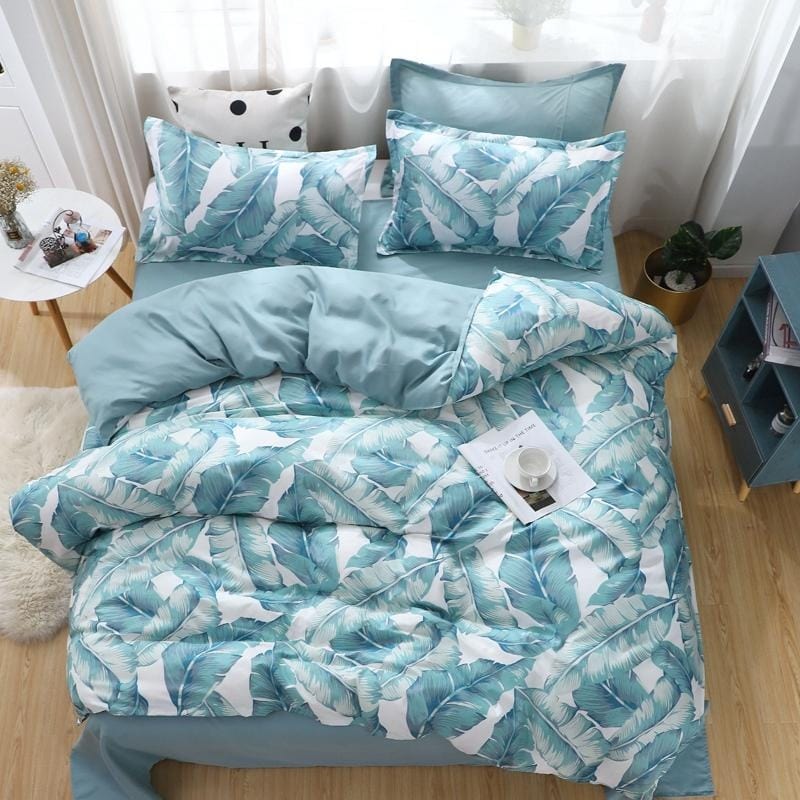 Housse de Couette Verte et Blanche Fleurs Tropicales