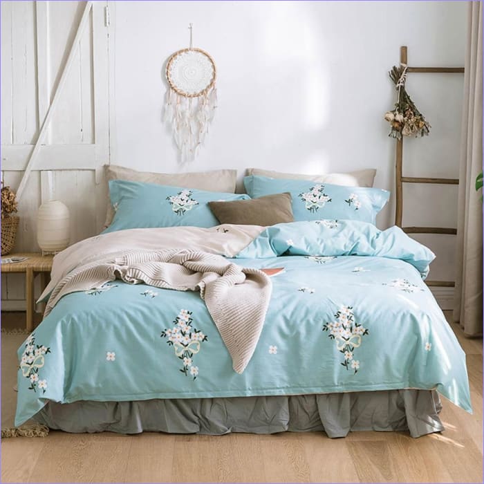 Housse de Couette à fleurs Turquoise