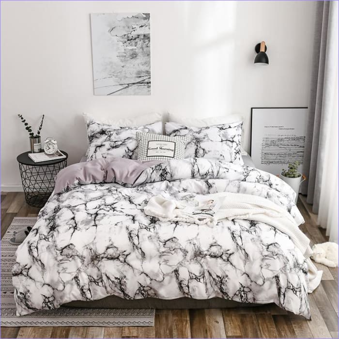 Housse de Couette effet Marbre Blanc