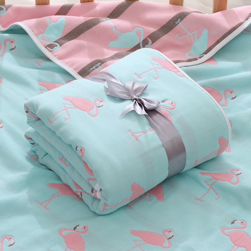 Plaid pour Bébé Bleu avec des Flamants Roses