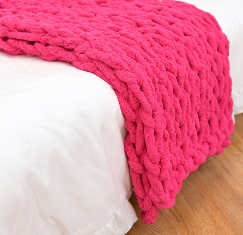 Couverture Tricotée Rose Epaisse En Chenille