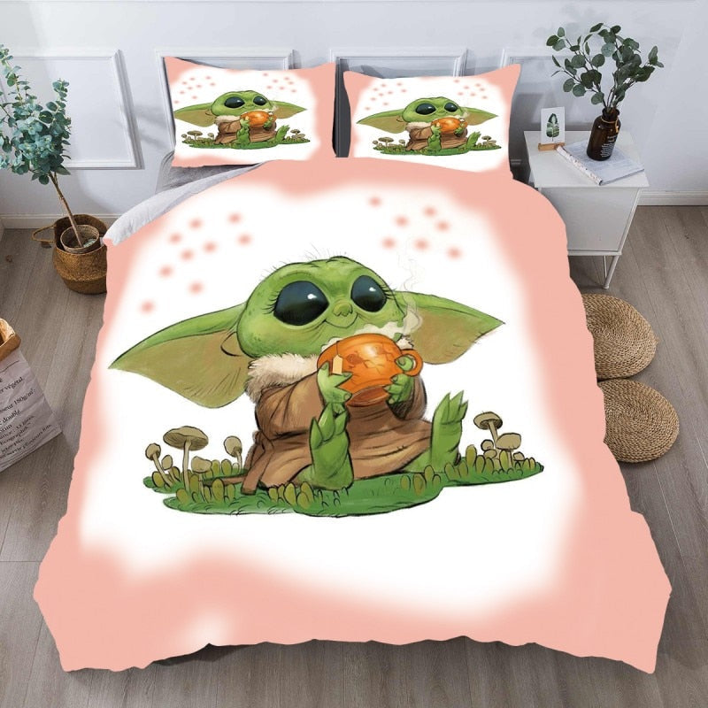 Housse De Couette Bébé Yoda Rose Et Blanche
