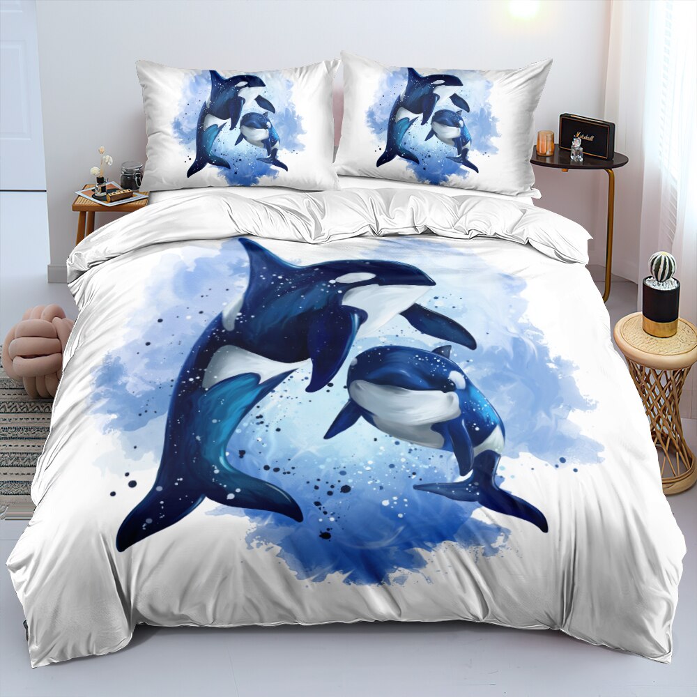 Housse De Couette Blanche 2 Orques Bleus